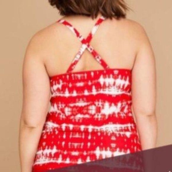 CACIQUE Tankini Top Swim Tie Dye Red White 40DDD - Picture 2 of 11